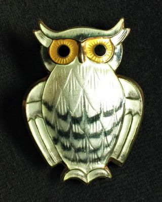 Vintage David Andersen Norway Sterling Silver.  925 Vermeil Owl Brooch Near
