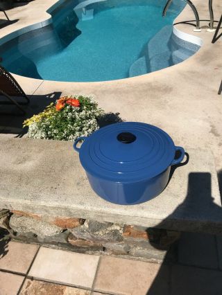 Vintage Le Creuset Blue 12.  25 " 9 - Quart Round Dutch Oven Pot 30 France Orig $425