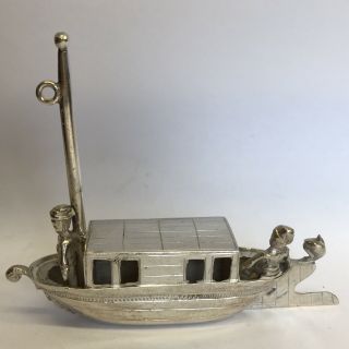 Antique Solid Silver Miniature Sailing Boat / Barge Dutch Length 7cm