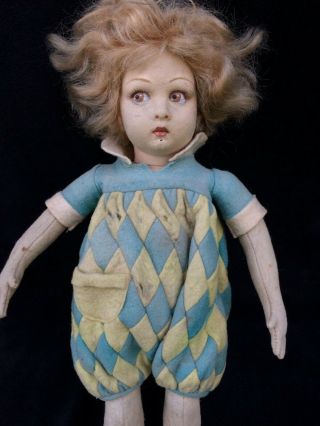 RARE ANTIQUE 1930s - 1950s FELT LENCI GIRL DOLL IN ARGLE DRESS 12.  5 - 13 inches WOW 2