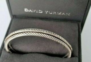 David Yurman Rare 14k Gold & Silver Diamond 3 Row Cable Cuff Bracelet -
