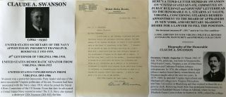 President Roosevelt Navy Secretary Governor Senator Virginia Letter Signed 1915