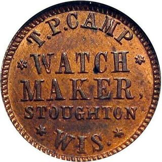Stoughton Wisconsin Civil War Token Camp Pocket Watch Very Rare Merchant NGC 2