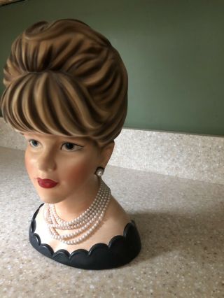 Large Vintage Rare Lady Head Vase Planter Inarco 7