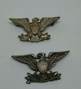 Vintage Ww2 Sterling Silver Mismatched War Time Colonels Eagles