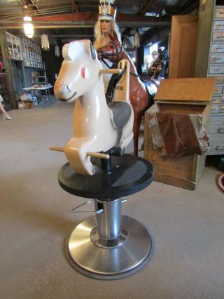 VTG1950 ' s CHILD ' S COWBOY HORSE BARBER SHOP ADJUSTABLE CHAIR PLAYWORLD SYSTEMS 3