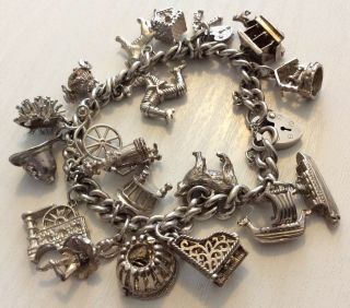 Fabulous Quality Ladies Very Heavy Vintage Solid Silver Charm Bracelet