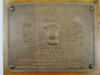 1931 Ss Mariposa Engine Room Bronze Ships Builder Plate Plaque By Babcock Wilcox