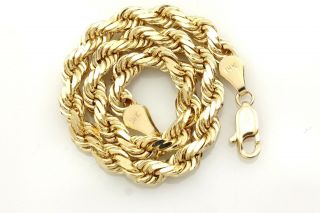 14k Yellow Gold 8.  5 " 5.  2mm Diamond - Cut Rope Chain Bracelet Estate Vintage 18.  09g