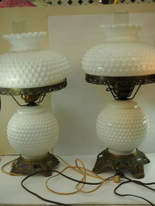 2 Antique Electric Hurricane Oil Lantern Table Lamp White Milk Glass 24 " Light