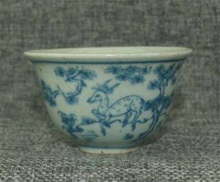 A33 Rare Chinese Blue And White Porcelain Deer Pattern Pottery Press Hand Cup