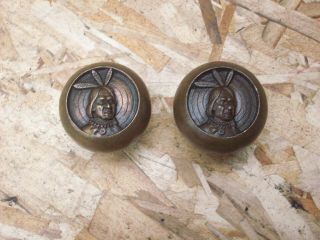 Indian Head Brass Door Knobs Man Cave Decor Chief Scout Antique