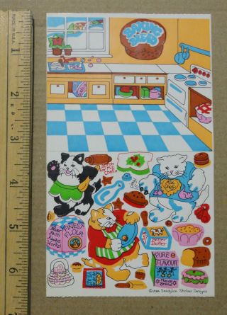 Vintage 1984 Sandylion Cats Baking Bread Activity Stickers Sheet