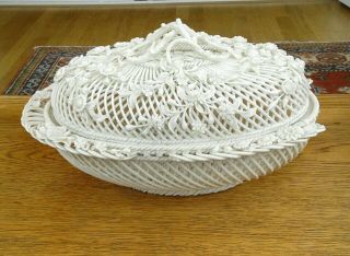 Antique Belleek Lidded Basket / Bowl Perfect Lid - Base To Restore 1865 - 1889