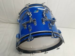Rare Vintage 1970s Blue Sparkle 18 " Bass Drum Jazzette Blue Olive Badge 3 Ply