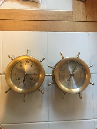 Schatz Ships Clock Bell 8 Day 7 Jewels Made In Germany And Matching Barometer