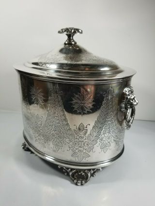 Very Fine English Silver Plate Biscuit Barrel Barker Bros Lion Head Door Knocker