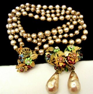 Rare Vintage Signed Eugene Faux Baroque Pearl Necklace & Clip On Earring Set A47