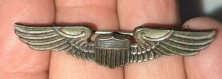 Authentic Ww2 U.  S.  Military Sterling Silver Pilot Wings Pin Vintage 2 " Lgb