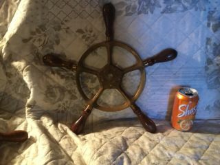 Wooden Nautical Sail Boat Steering Wheel Antique