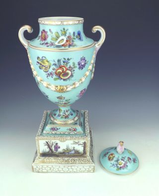 Antique Dresden Porcelain - Large Flower & Courting Couple Painted Covered Vase 8