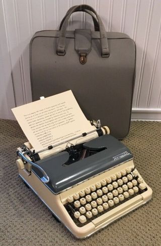 Vtg 1960 Torpedo 18 Cream Gray Script Portable Typewriter W/ Case Germany