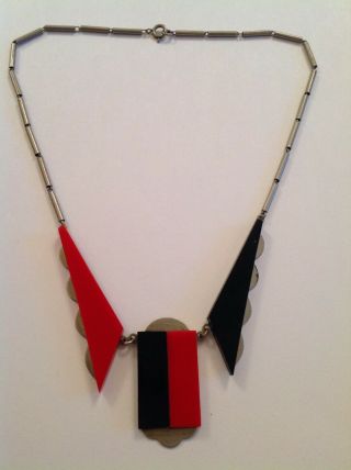 Striking Vintage Jacob Bengel Bakelite & Chrome Necklace