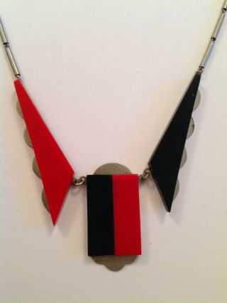 Striking Vintage JACOB BENGEL Bakelite & Chrome Necklace 2