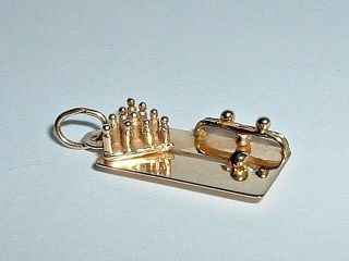 Vintage 14k Yellow Gold 3d Moveable Bowling Alley Bowl Charm
