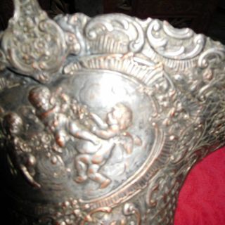 ANTIQUE SILVER PLATED VICTORIAN WEDDING BRIDE ' S BASKET CHERUB RESPOUSSE 6