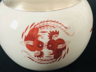 Rare Antique meissen porcelain Red Dragon Sterling Silver Large Bowl Vase 4