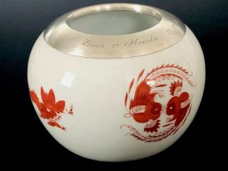 Rare Antique meissen porcelain Red Dragon Sterling Silver Large Bowl Vase 5
