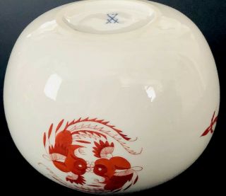 Rare Antique meissen porcelain Red Dragon Sterling Silver Large Bowl Vase 6