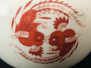 Rare Antique meissen porcelain Red Dragon Sterling Silver Large Bowl Vase 7