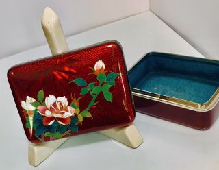 Japanese Cloisonné Red Pigeon Blood Antique Trinket Box Jar Enamel Coat Ginbari