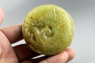 2.  4  China Old Green Jade Hand - Carved Dragon Ancient Powder Compact Box 1105