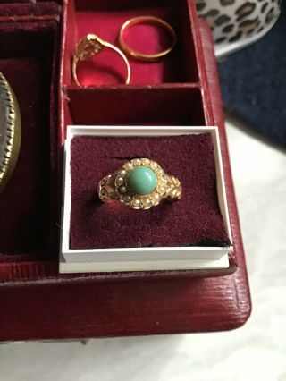 Mid 19th Century 15ct Gold & Turquoise Seed Pearls Lovers Ring.  Rare.