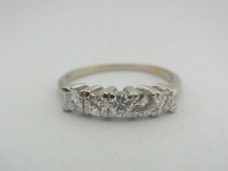 Vintage.  90ctw Fine Diamond 5 Stone 14k White Gold Ring Size 7.  75