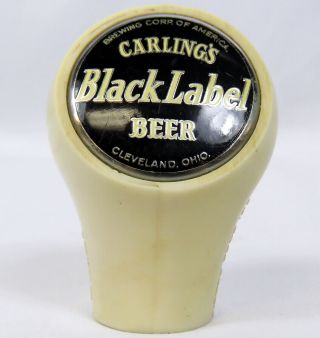 Vintage Carlings Black Label Beer Ball Tap Knob Handle White Black Enamel Fisher