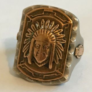 Mexican Biker Ring Vintage Chiefs Head Size 12 Copper Silver Brass Antique