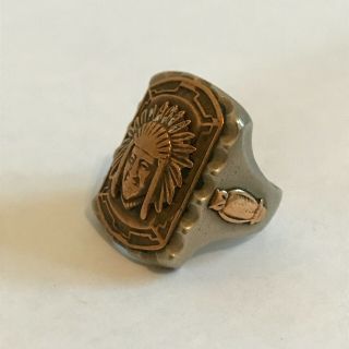 MEXICAN BIKER RING Vintage Chiefs Head Size 12 Copper Silver Brass Antique 3