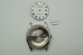 Vtg 1970s Rolex Op Datejust 1600 Case W/ White Roman Numeral Dial & Sliver Hands