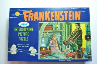 Vintage Jaymar Frankenstein Werewolf Wolfman Puzzle 17 " X 22 " Complete Box 1960s