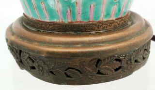 Antique Chinese Famille Rose Phoenix Lamp Brass Base Kylin Handles Dragons 4