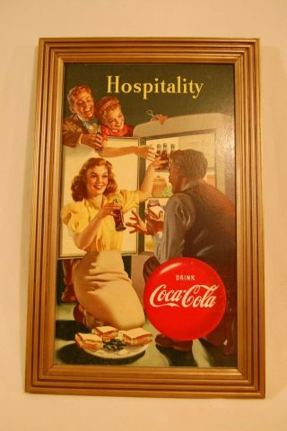 Vintage Coca Cola Cardboard Sign Advertising 1948 Hospitality