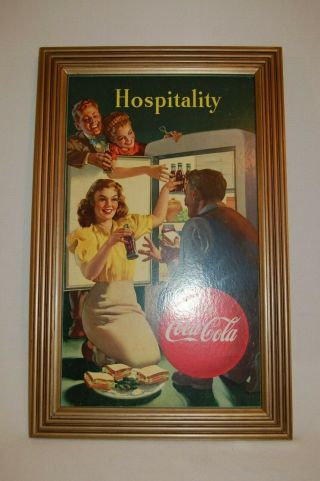 Vintage COCA COLA Cardboard Sign Advertising 1948 Hospitality 2