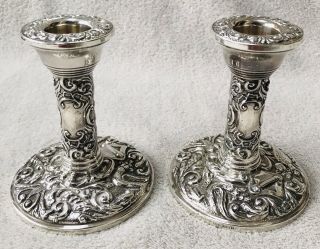 Lovely Pair Solid Silver Decorative Candlesticks,  Birm 1958