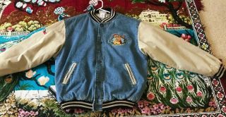 Vintage Disney Winnie The Pooh Denim Jacket Size L Varsity Embroidered