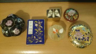 Set Of 6 Vintage Oriental Floral Cloisonne Trinkets Metal Enamel
