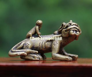 6 Cm Chinese Pure Bronze Foo Dog Lion Pi Xiu Counteract Evil Force Animal Statue